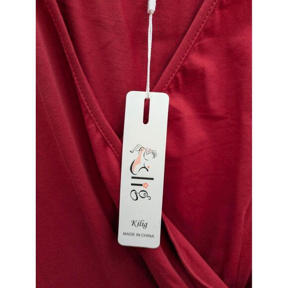 Kilig Dress Womens Large A-Line Sleeveless Draped V-Neck Red - Picture 2 of 6